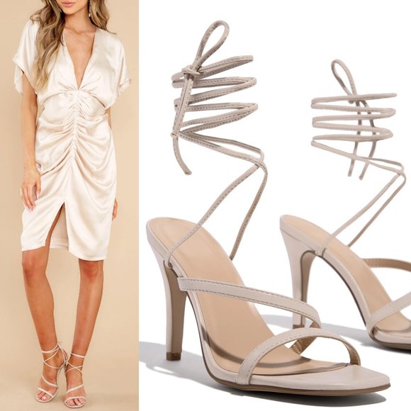 NEW Strappy Ankle Lace-Up High Stilettos Heel Barely There Sandals Shoes Bone - Picture 12 of 13